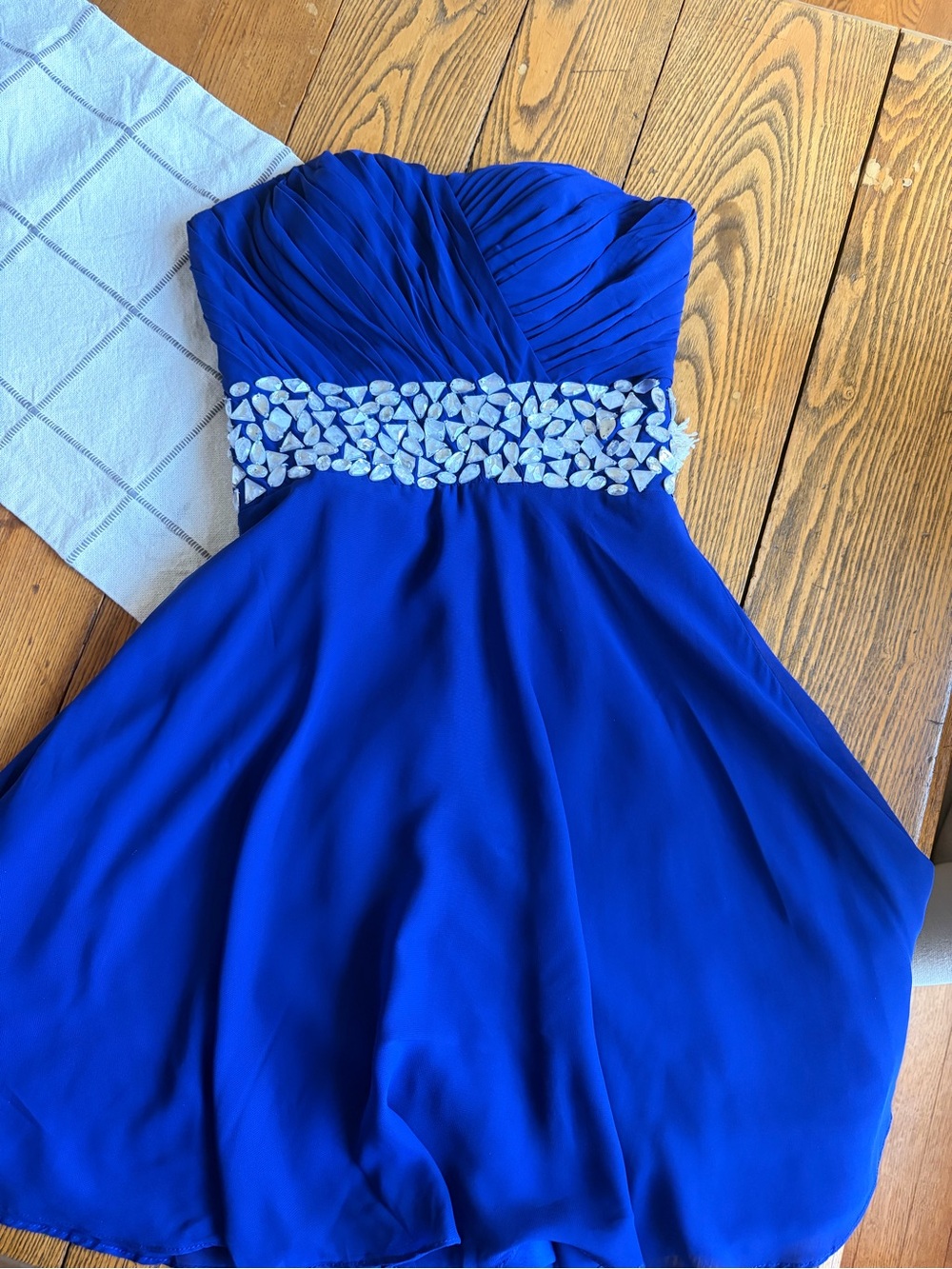 Royal Blue Chiffon Rhinestone Corset Cocktail Dress size XS